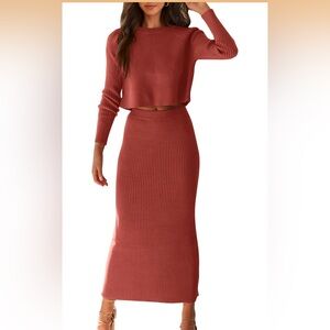 Pretty garden Ribbed Rust or Brick Rib Sweater Skirt Set size M